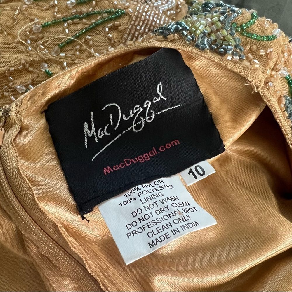 Mac Duggal Beaded Floral Gown Formal Dress, Mustard Yellow, New, Size 10 - Picture 11 of 15